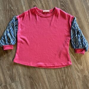 Kids 5/6 size shirt long sleeve blouse dressy tribal coral pink NWOT